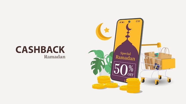 Specjalny Ramadan z lampionowym tłem Ramadan Banery wyprzedażowe Smartfon z księżycowego pudełka na prezenty Wózek