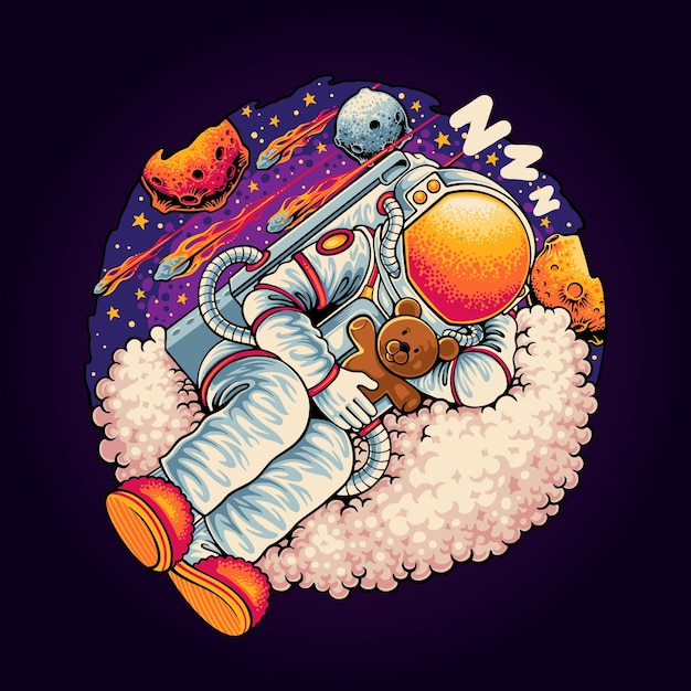 Plik wektorowy Śpiący astronauta na ilustracji kosmicznej