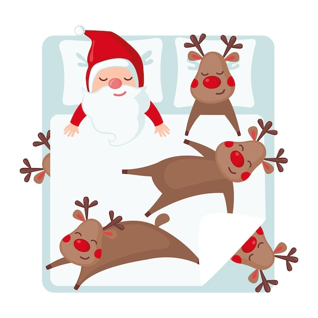 Śpiący Mikołaj I Jelenie Dzień Po Bożym Narodzeniu Na Białym Tle