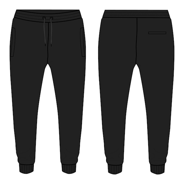 Plik wektorowy spodnie dresowe do biegania moda techniczna płaski szkic ilustracji wektorowych szablon w kolorze czarnym