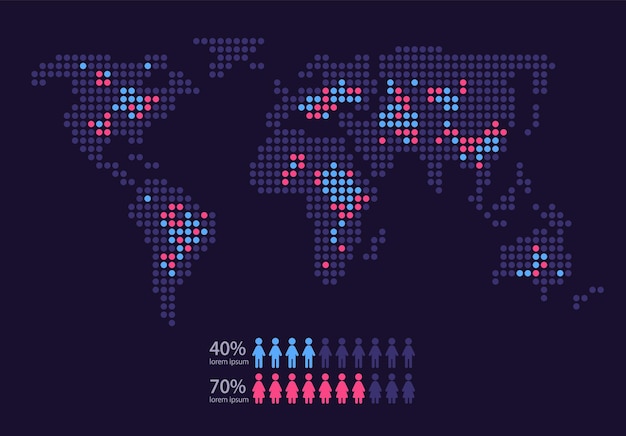 Społeczeństwo Mapa świata Infografika Szablon Projektu Wykresu Ciemny Motyw