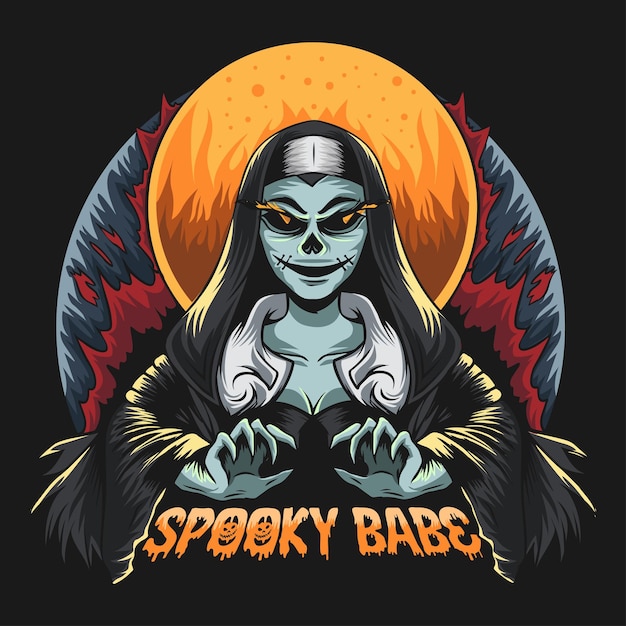 Spooky Babe Halloween Design, Spooky Halloween Tshirt Design Artwork