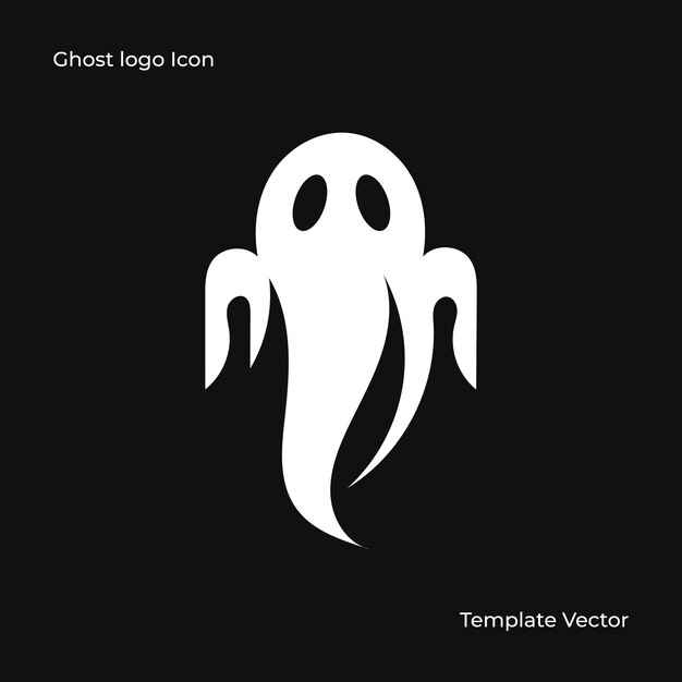 Spooky Ghost Logo Prosty Halloween Cartoon Devil Design Ilustracja Czarno-biały Szablon