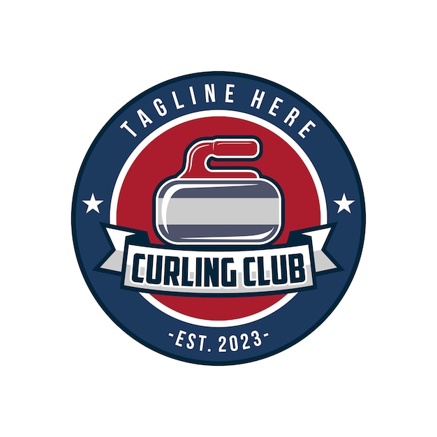 Sport Curling Z Odznaką Zawodową Z Kamieniem I Ilustracją Wektorową Etykiety