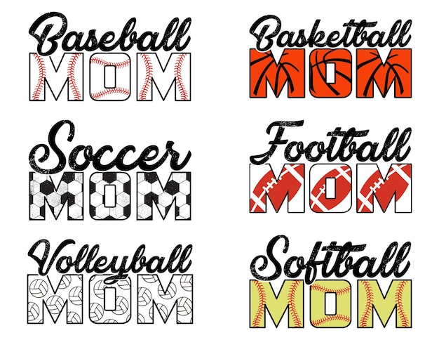 Plik wektorowy sport mama typografia tshirt projekt pakiet sport lover mom t shirt