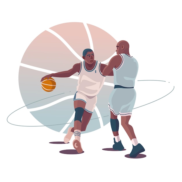 Plik wektorowy sportowcy koszykarze z tłem. ilustracja wektorowa