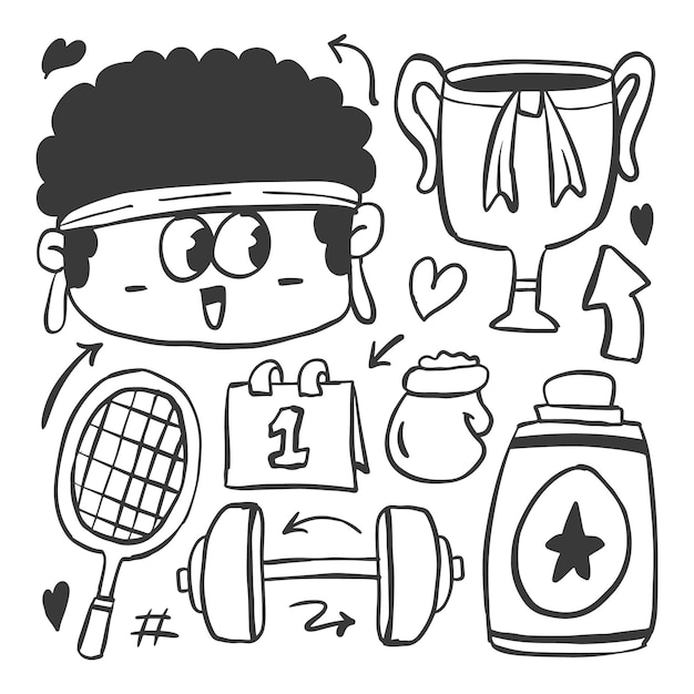 Sportowe doodle ilustracja kreskówka projekt