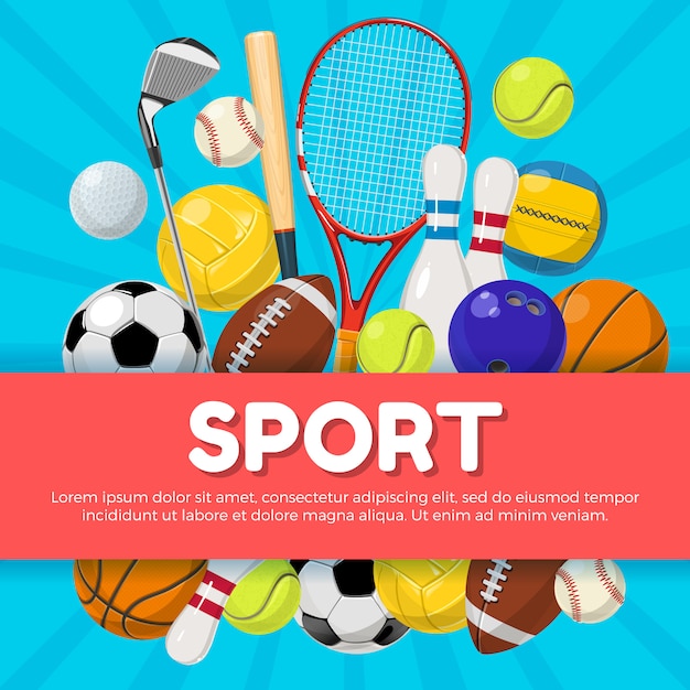 Sportowy plakatowy projekt różny wyposażenie na tle i miejsce dla twój teksta. Wektorowy illustratio