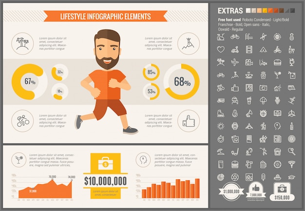 Sportowy Płaski Projekt Infographic Szablon I Ikony Ustawiać