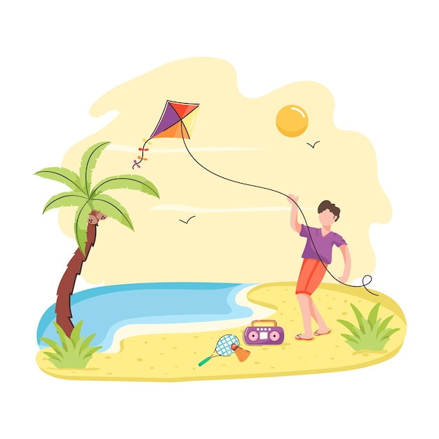 Sporty wodne, płaska ilustracja surfingu