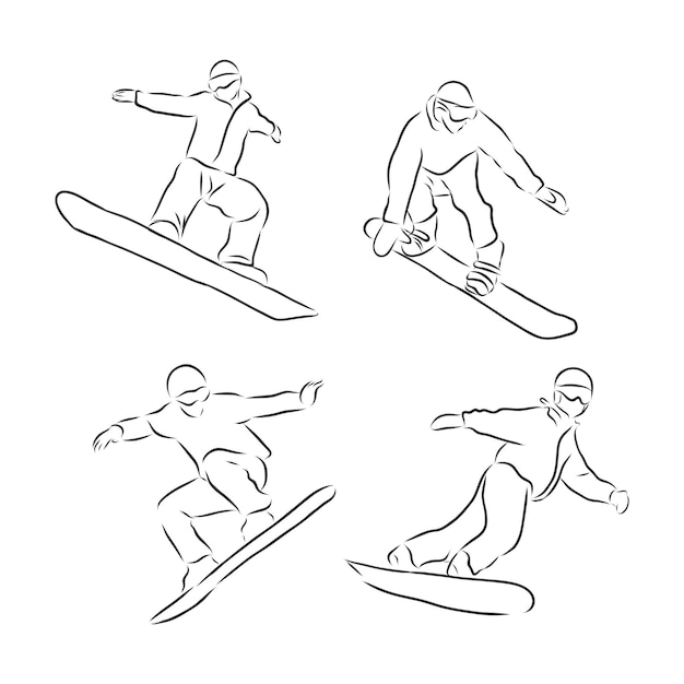 Plik wektorowy sporty zimowe, snowboard, snowboardzista szkic ilustracji wektorowych