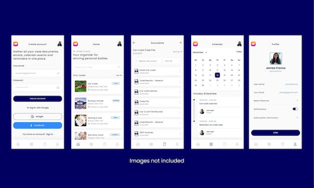 Sprawa sądowa i sprawa sądowa Szablon App Ui Kit