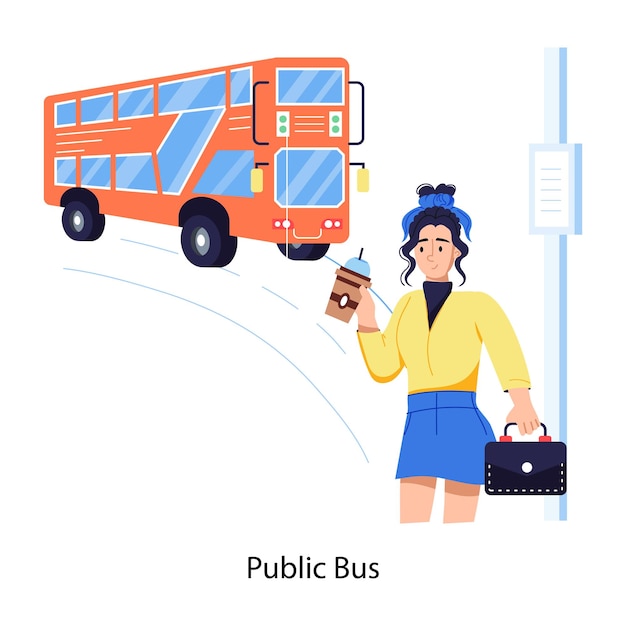 Sprawdź płaską ilustrację autobusu publicznego