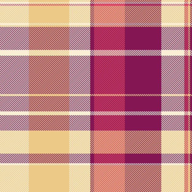 Sprawdzenie tła tartan z tkaniny wektorowej z bezszwowym wzorem tekstury tekstylnej w kolorach różowych i bursztynowych