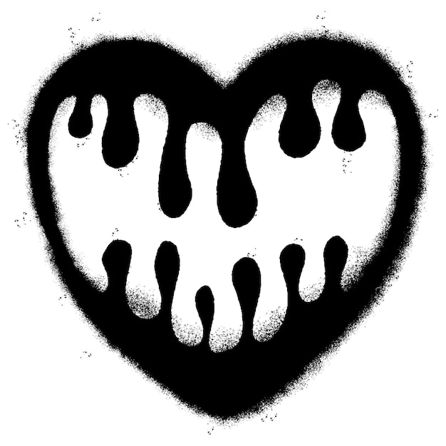 Plik wektorowy spray painted graffiti topniejące ikona serca spryskane izolowane z białym tłem graffiti ikona krwawiącego serca z nadmiarem sprayu w kolorze czarnym na białym