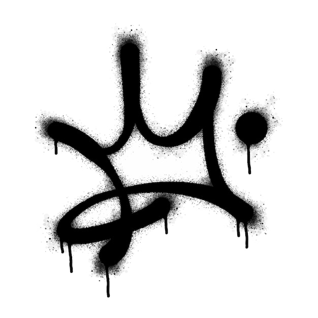 Spray pomalowany graffiti znak korony w czerni na białym symbol kropli korony izolowany na białym tle ilustracja wektorowa