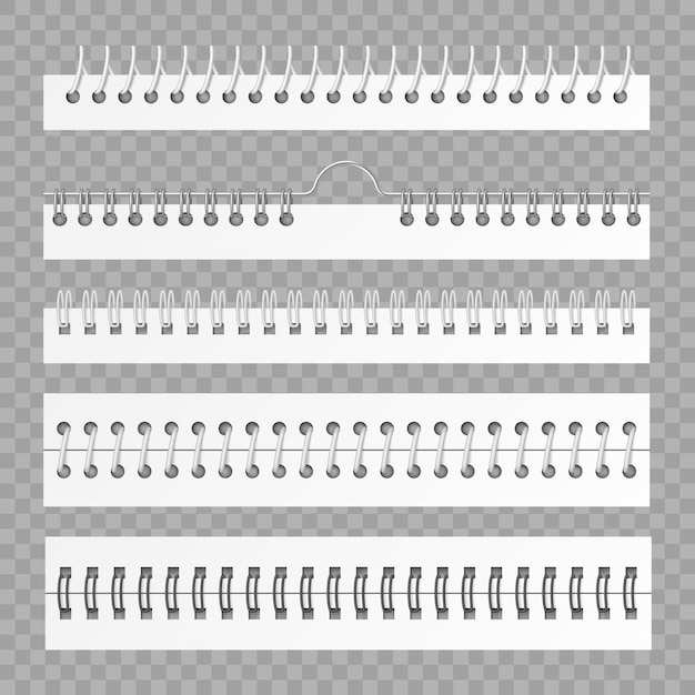 Sprężyna śrubowa Do Mocowania Kartek Kalendarza Lub Zeszytu, Zestaw Szablonów Makiet. Grzbiet Książki Z Metalowej Lub Plastikowej Oprawy Spiralnej. Ilustracja Wektorowa 3d