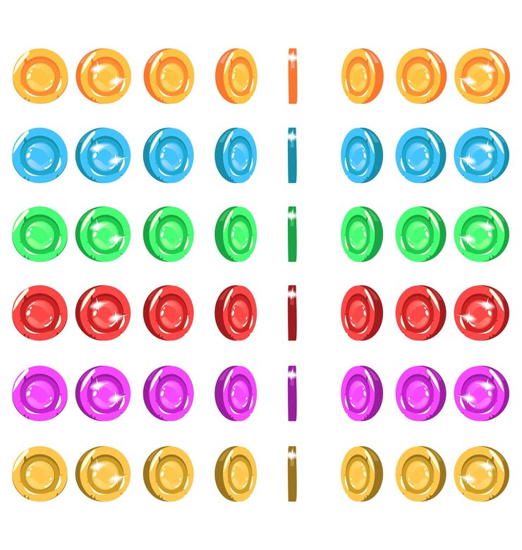 Sprites Of A Spinning Coin 6 kolorów Moneta Animacja Zasób Moneta Animacja kreskówki