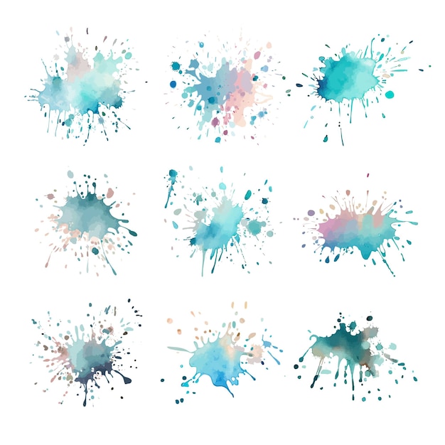 Spryski akwarelowe Zestaw kolorowych plam akwarelowych izolowanych na białym tle