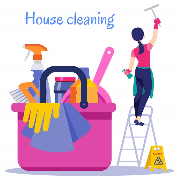 Sprzątanie Domu. Sprzątanie Mieszkania Usługi Ilustracja.