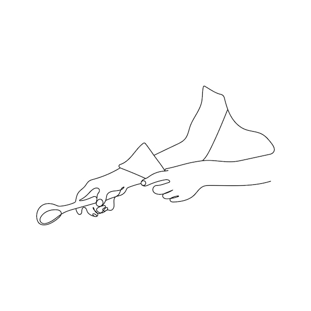Sprzedawca lodów robi lody w rożku waflowym Jedna grafika liniowa Ręcznie rysowane ilustracji wektorowych