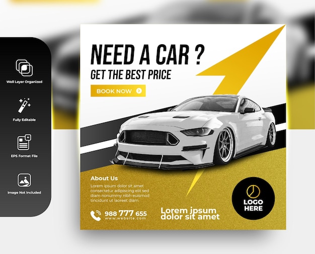 Sprzedaż I Wynajem Samochodów Plakat Promocyjny Szablon Mediów Społecznościowych