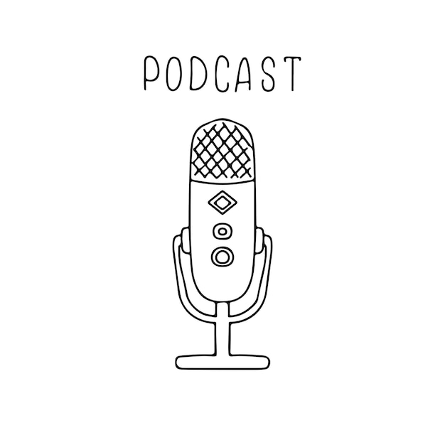 Sprzęt do podcastów Retro mikrofon na białym tle Element projektu dla godła
