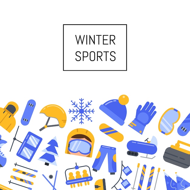 Plik wektorowy sprzęt i atrybuty sportów zimowych w stylu płaskim
