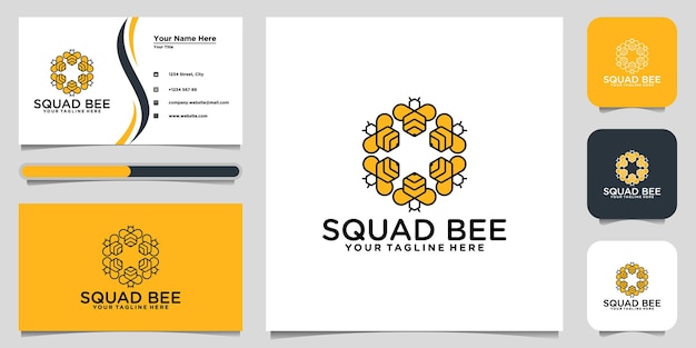 Squad Bee Miód Kreatywnych Wektor Ikona Symbol Logo. Projekt Logo I Wizytówka