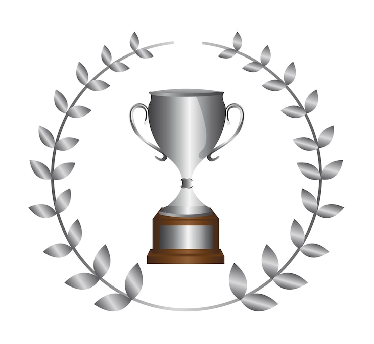 Wektor srebrne trofeum z wieńcem laurowym na białym tle