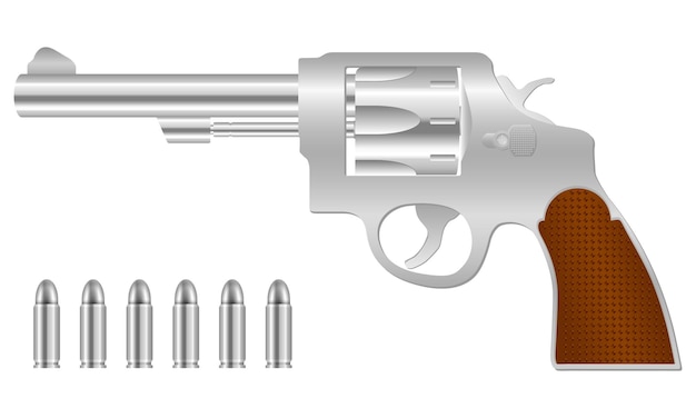 Plik wektorowy srebrny rewolwer i kule