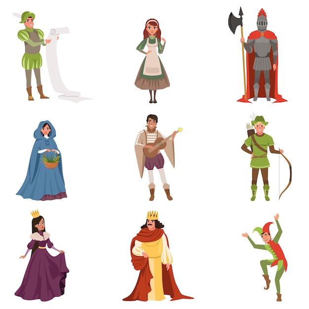 Plik wektorowy Średniowieczne postacie ludzi z europejskiego średniowiecza z okresu historycznego ilustracje