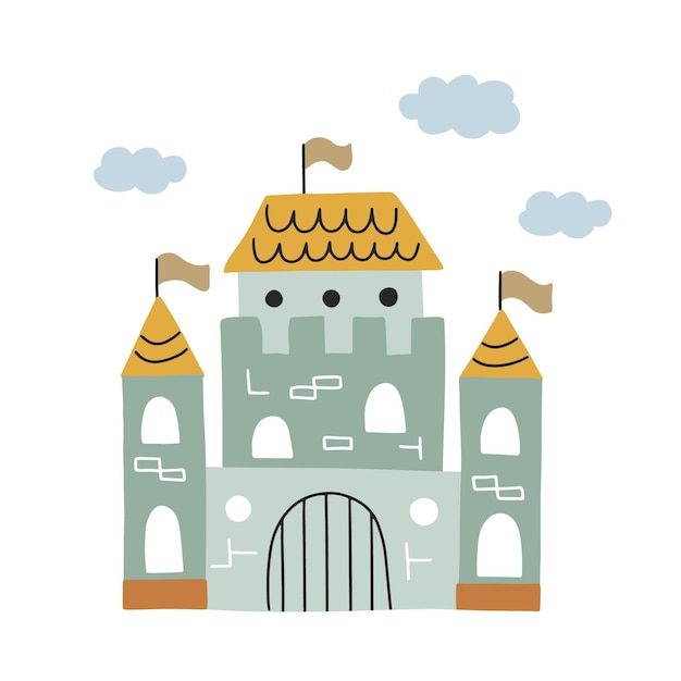 Średniowieczny Zamek Wieża Król Twierdza Zamek I Ufortyfikowany Pałac Z Bramą Ilustracja Wektora Izolowana Na Białym Tle