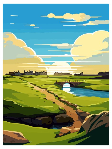 Plik wektorowy st andrews golf course szkocja andrew vintage travel poster souvenir postcard portret malowanie wpa