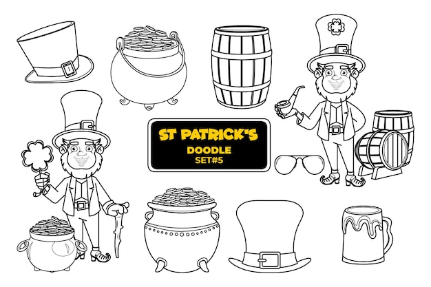 St Patrick's Day Ręcznie Rysowane Doodle Zestaw Ilustracji