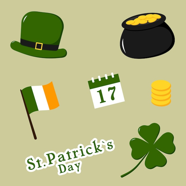 St Patrick's Day Set Ilustracja wektorowa Ikony irlandzkiego święta św. Patryka