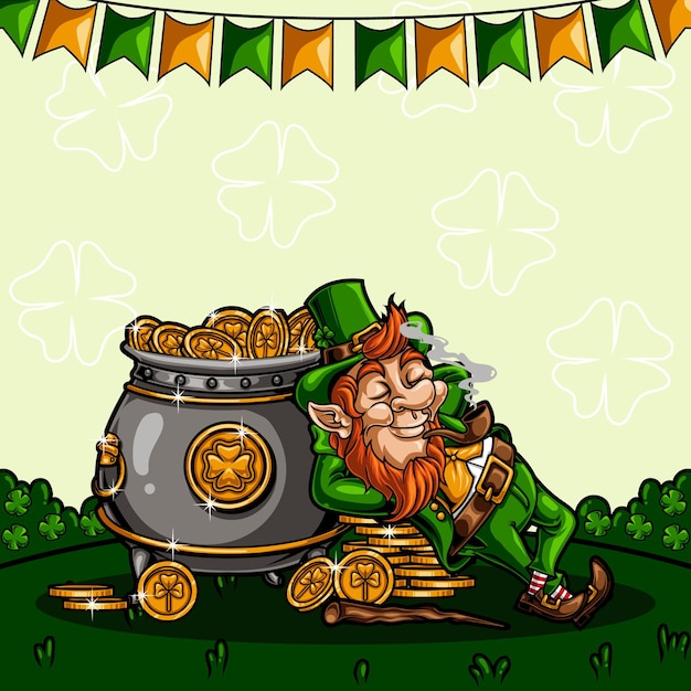 Plik wektorowy st patricks day krasnoludek maskotka spanie ilustracji wektorowych