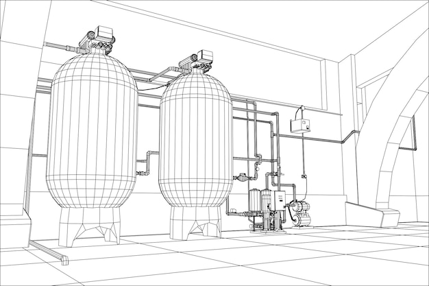 Stacja Uzdatniania Wody Urządzenia Przemysłowe Ilustracja śledzenia 3d