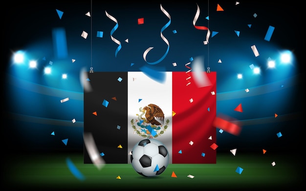 Stadion Piłkarski Z Piłką I Flagą Meksyku. Viva Mexico