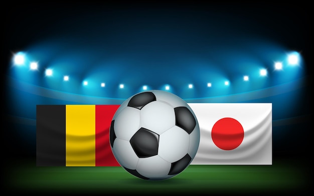 Stadion Piłkarski Z Piłką I Flagami. Belgia - Japonia