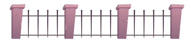 Plik wektorowy stalowe ogrodzenie z betonowymi słupkami w stylu kreskówki