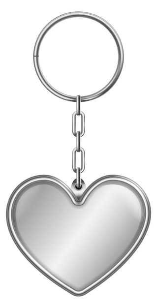Plik wektorowy stalowy drobiazg w kształcie serca realistyczny brelok z metalowym kółkiem