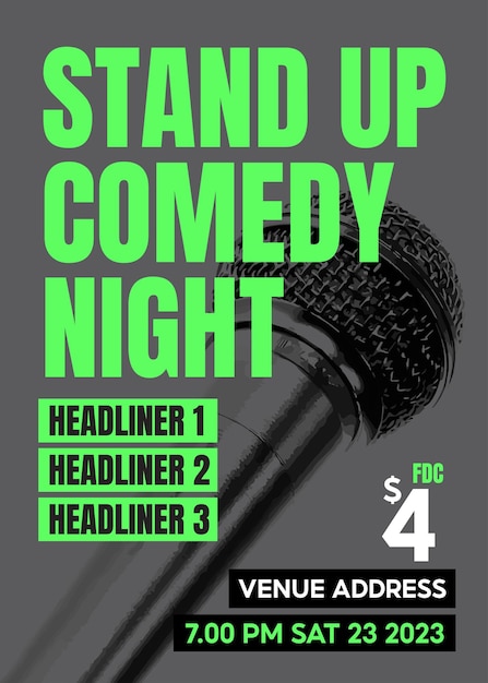 Stand Up Show lub wieczór komediowy Zestaw mikrofonu wektorowego lub broszura z ulotką Open Mic i plakatem koncertowym