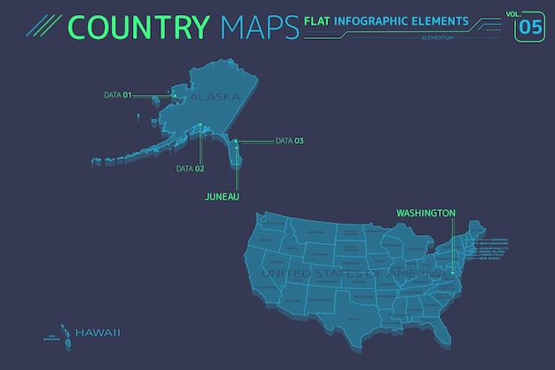 Stany Zjednoczone Ameryki Alaska Hawaje Mapy Wektorowe