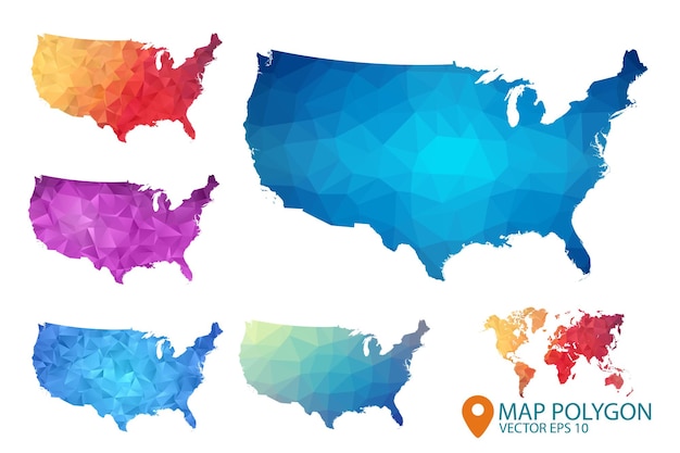 Stany Zjednoczone Ameryki Mapa Zestaw Usa Geometrycznego Tła Gradientowego W Stylu Low Poly