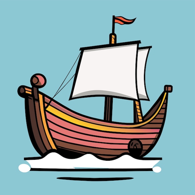Plik wektorowy stara caravel fantazyjna żaglowa łódź ręcznie narysowana płaska stylowa naklejka kreskówkowa ikonka koncepcja odizolowana