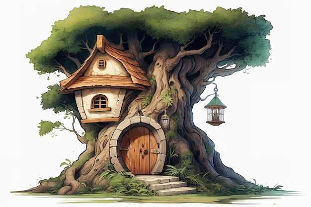 Stare Drewniane Drzwi W Ogrodzie Bajkowe Drzwi Do Magicznego Kraju Ilustracja Wektorowa