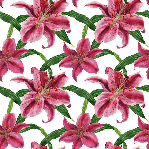 Stargazer Lily Akwarela Bezszwowe Wzór