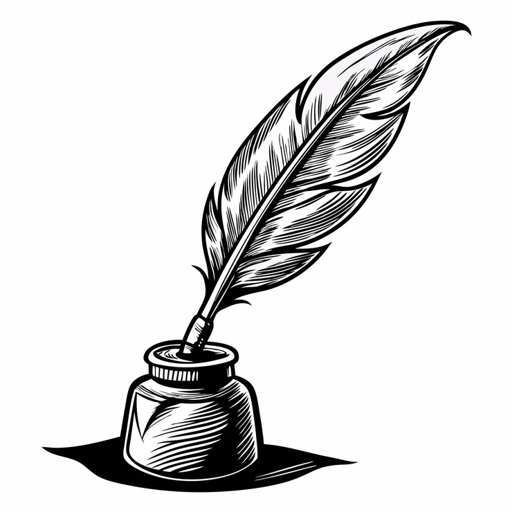 Starożytna butelka atramentu z piórem Quill Classic Writing Illustration