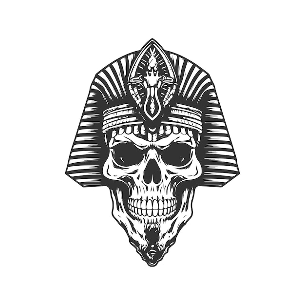starożytna egipska czaszka, vintage logo linia koncepcja sztuki czarno-biały kolor, ręcznie narysowana ilustracja